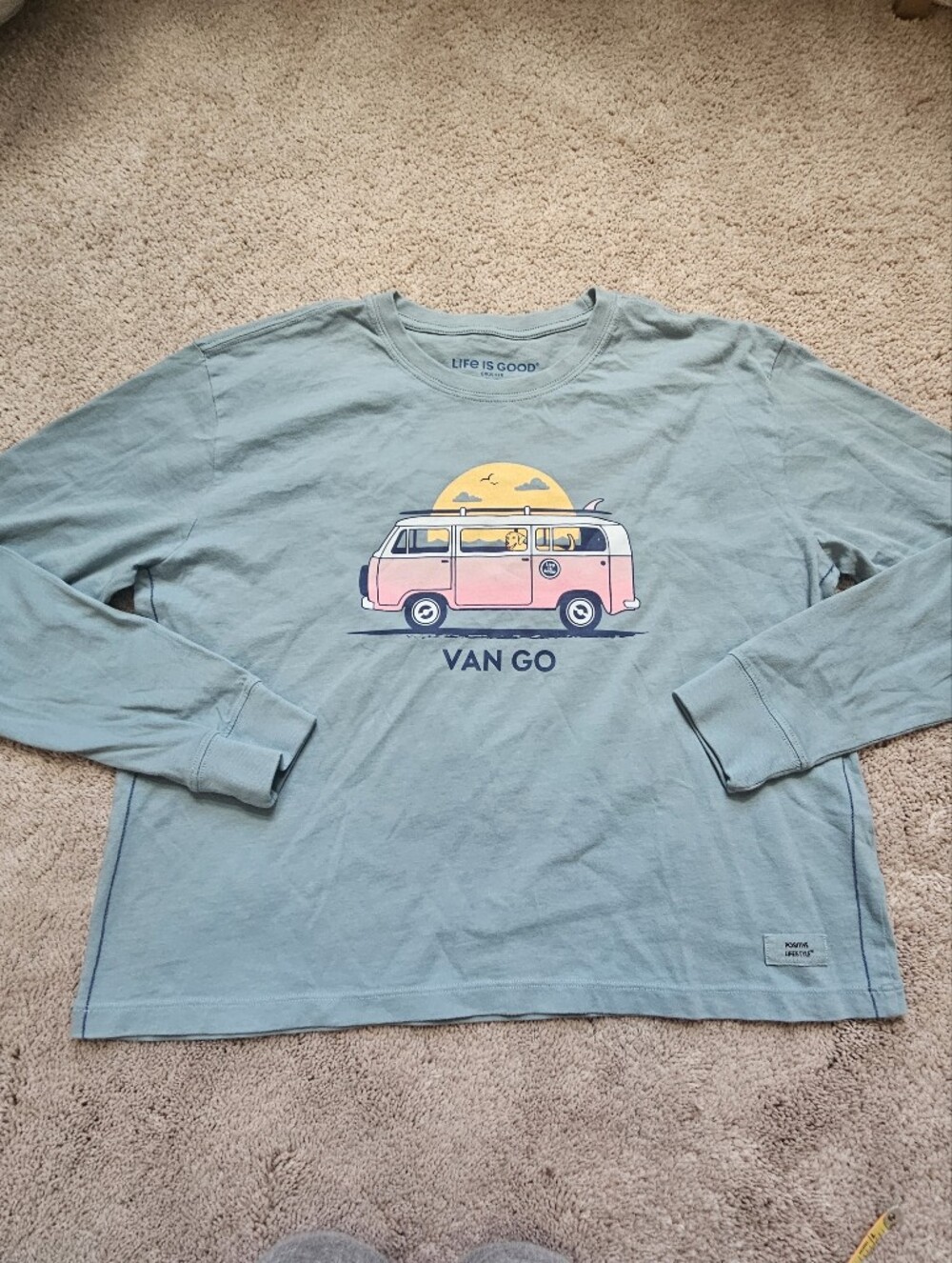 Life is Good long-sleeve Shirt "Van Go" camper graphic Golden Lab Cotton Dog Med